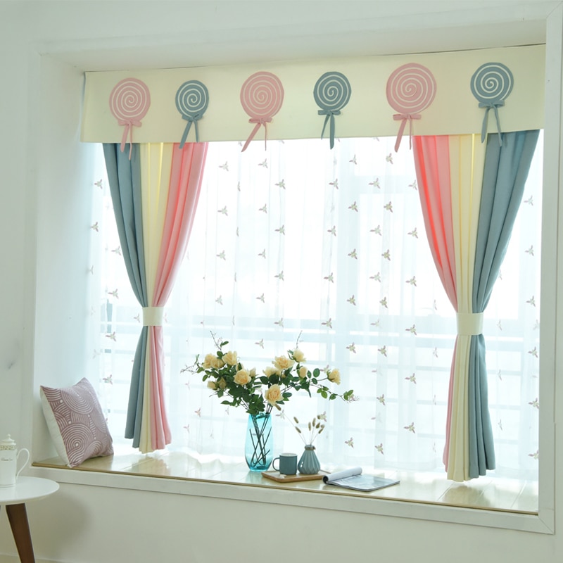 ZHH   Ÿ ũ Ʈ Ŀư  Žǰ Embolidered Tulle Drapes for Children ҳ ħ/ZHH Pastoral Style Pink Strip Curtains for Princess Living Room and Emb